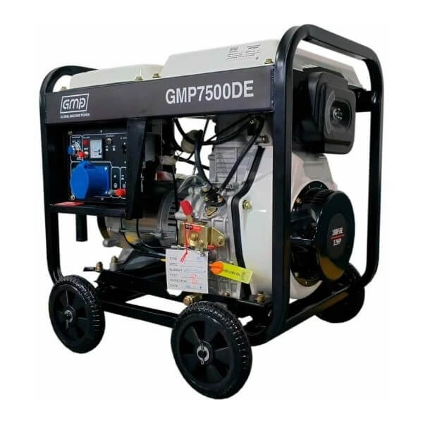 Дизельный генератор GMP 7500DE (5500 Вт, 5.5 кВт, ручной и электрический запуск, 2 розетки 220В, выход 12В, на колесах