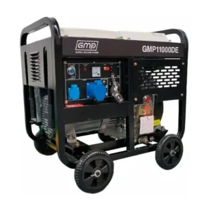 Дизельный генератор GMP 11000DE (8300 Вт, 8.3 кВт, ручной и электрический запуск, 2 розетки 220В, выход 12В, на колесах, глушитель, аккумулятор)