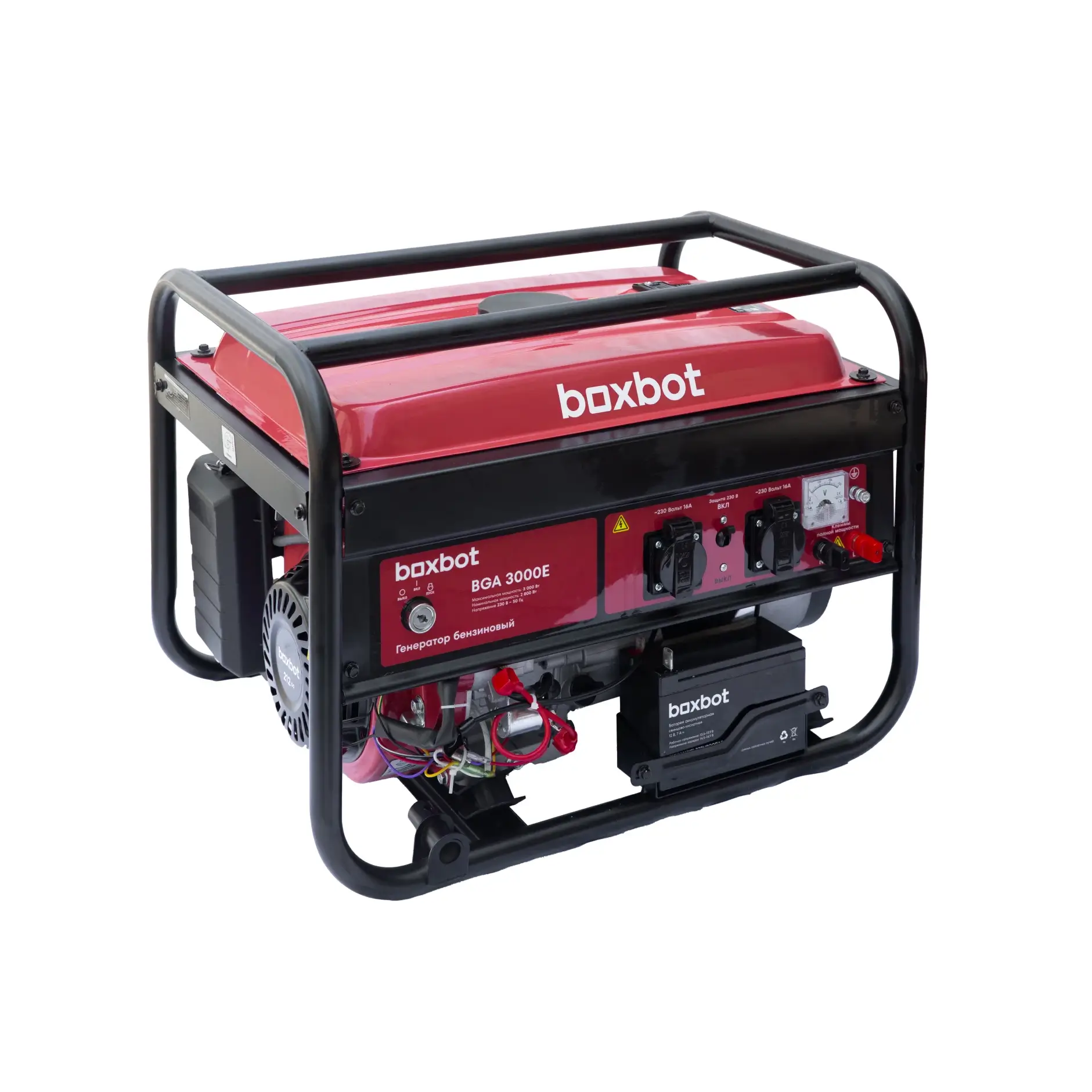 Генератор бензиновый Boxbot, 3.0 кВт, 15 л, 2 розетки 16А, клеммы ~230 В, свеча BOSCH, BGA 3000E