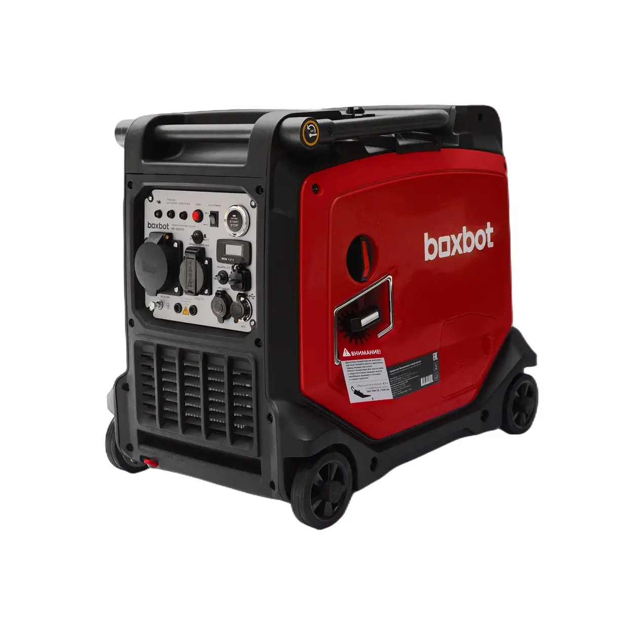 Генератор инверторный тихий BOXBOT BGI-5500SE, 5,5 кВт, Запуск с пульта, Розетки 16А+32А, USB, 12В Авто, Reset, ЭКО-режим, АВР, Параллельное соединение