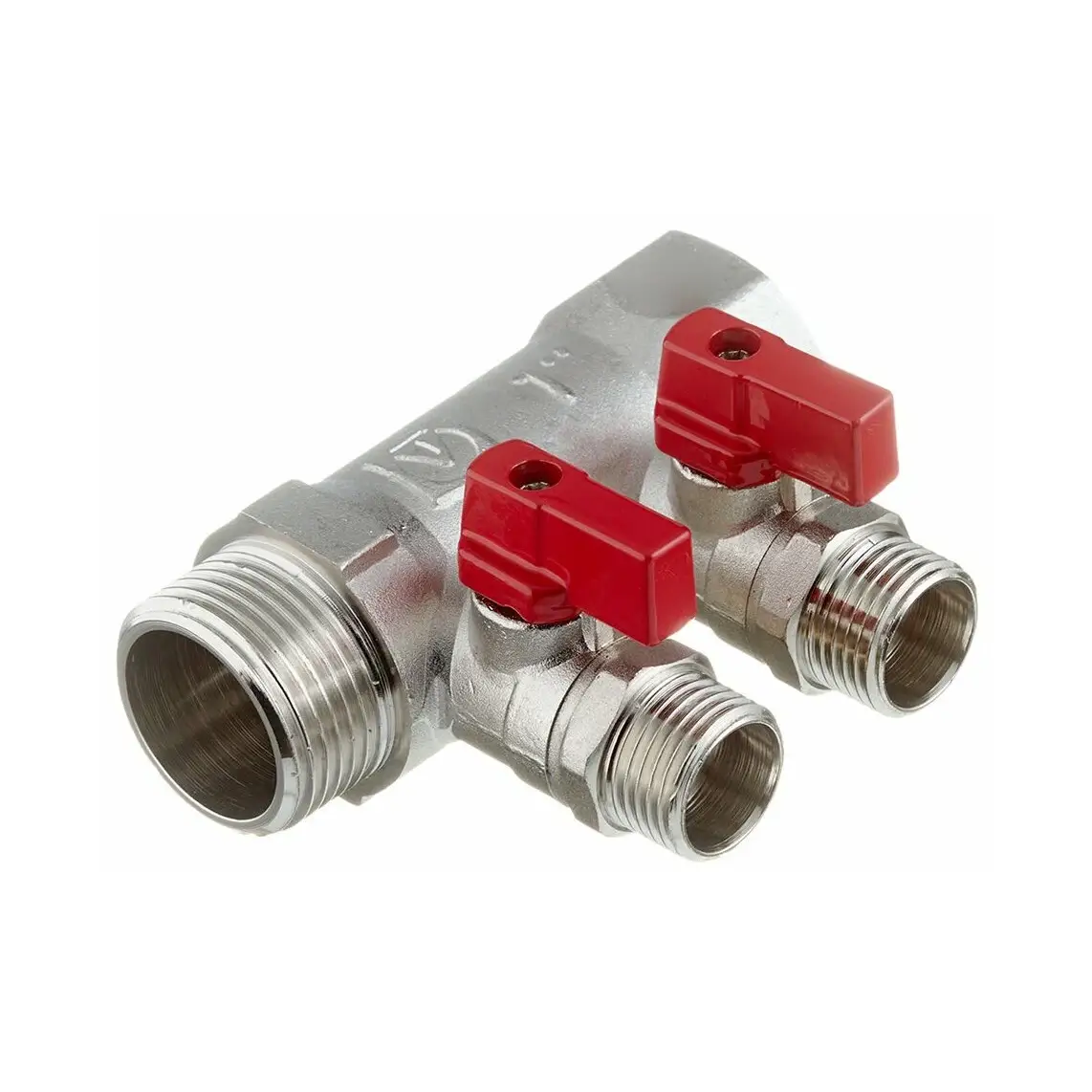 Коллектор VALTEC (VTc.580. N.0602) 1 ВР(г) х 2 выхода 1/2 НР(ш) х 1 НР(ш) с шаровыми кранами