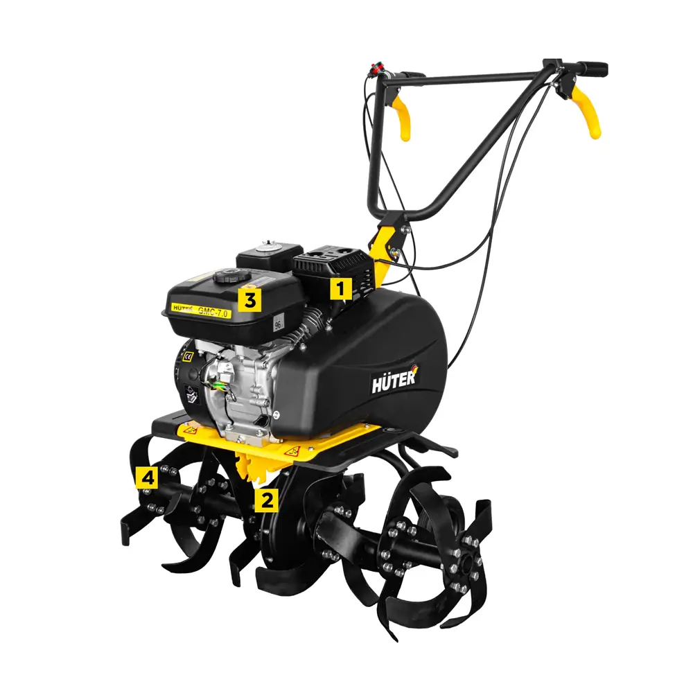 HUTER GMC-7.0, 7 л. с, четырехтактный, бензин, бак – 3.6 л, ширина – 90 см
