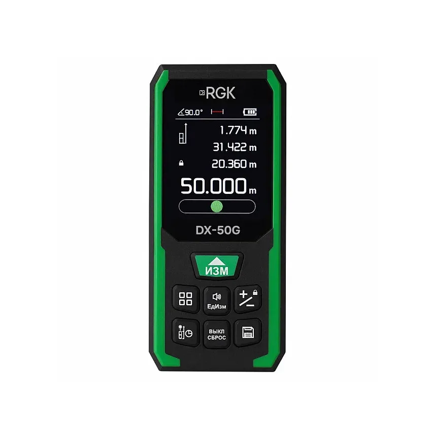 Лазерный дальномер зеленый луч RGK DX-50G, 50м; угломер; ±1.5 мм (арт. 723399)